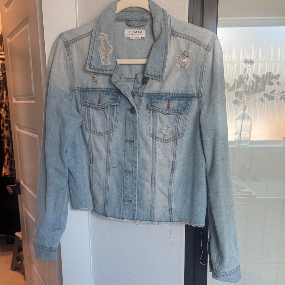 Ci Sono Light Blue Distressed Denim Jacket